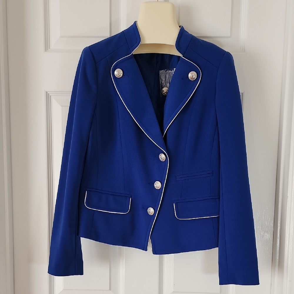 Chloe Dao Cobalt Blue Fitted Blazer Metallic Buttons- Size XS, Business Casual